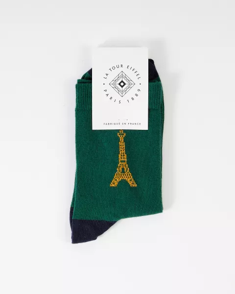 Navy green socks with Eiffel Tower