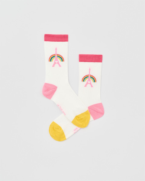 Kids’ White and Pink Cotton Socks – Eiffel Tower