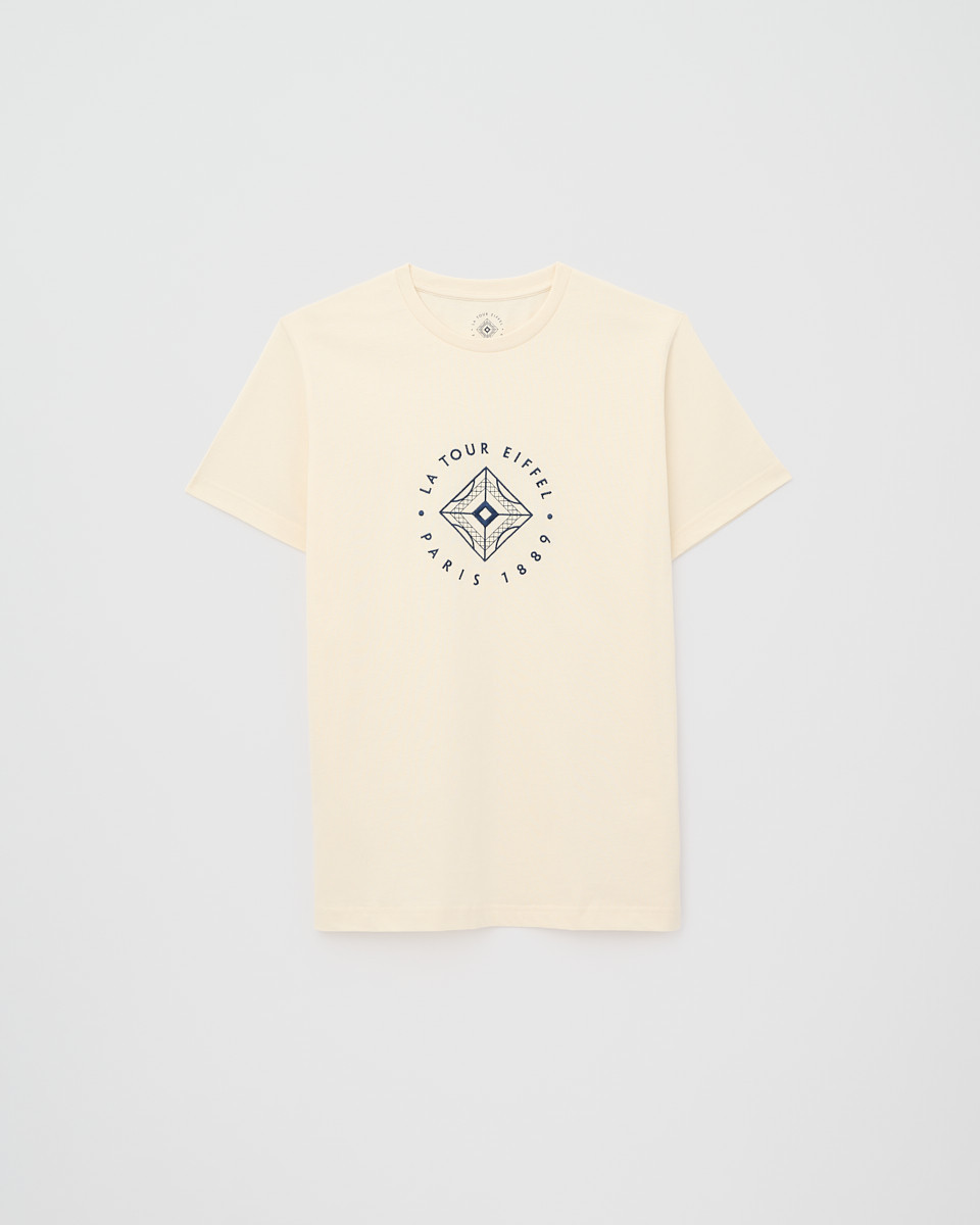 Ecru and Blue Cotton T-shirt – Eiffel Tower Shop